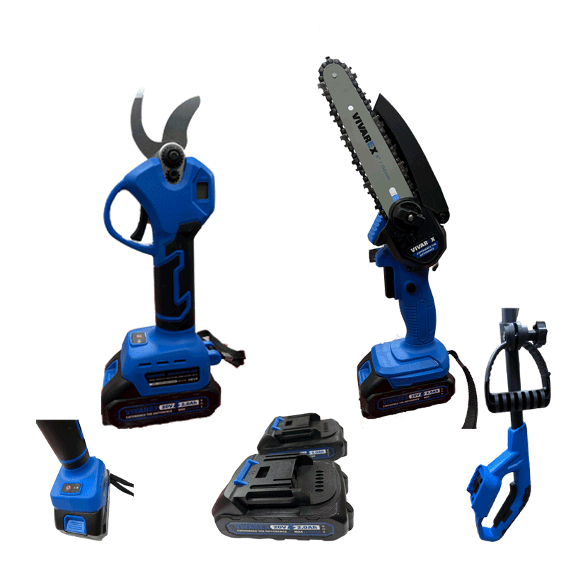 ست باغبانی شارژی با دسته/قیچی/اره زنجیری برند ویوارکس با بک گراند سفید